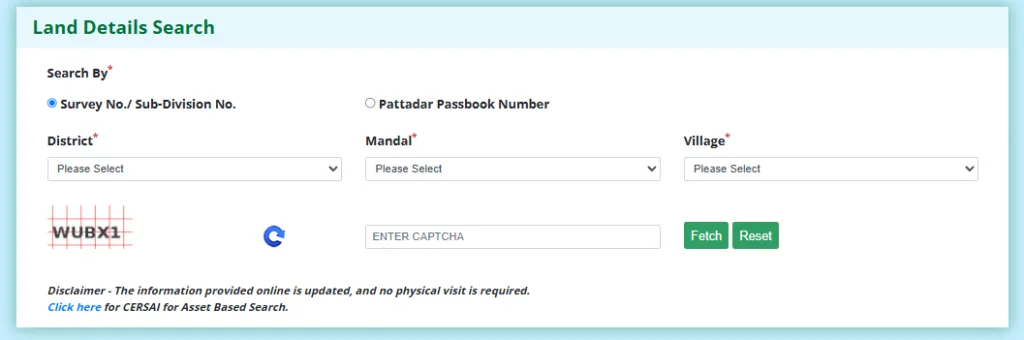 Search land details on Telangana Bhu Bharati Portal using survey number, Khata number, and Bhudhaar ID to access ROR and ownership information.