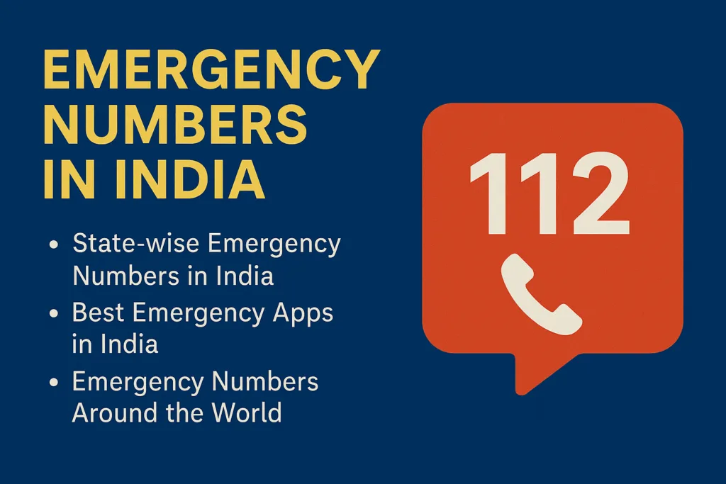 Content image illustrating various emergency services in India, including police, fire, ambulance, women’s helpline, and disaster response units – visually representing emergency infrastructure in India.