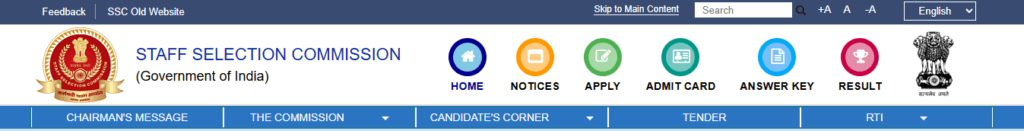 Official SSC website homepage displaying the SSC Stenographer 2025 notification banner and links.