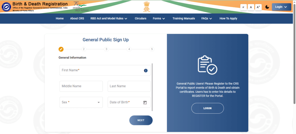 General Public Sign Up On The CRS Portal