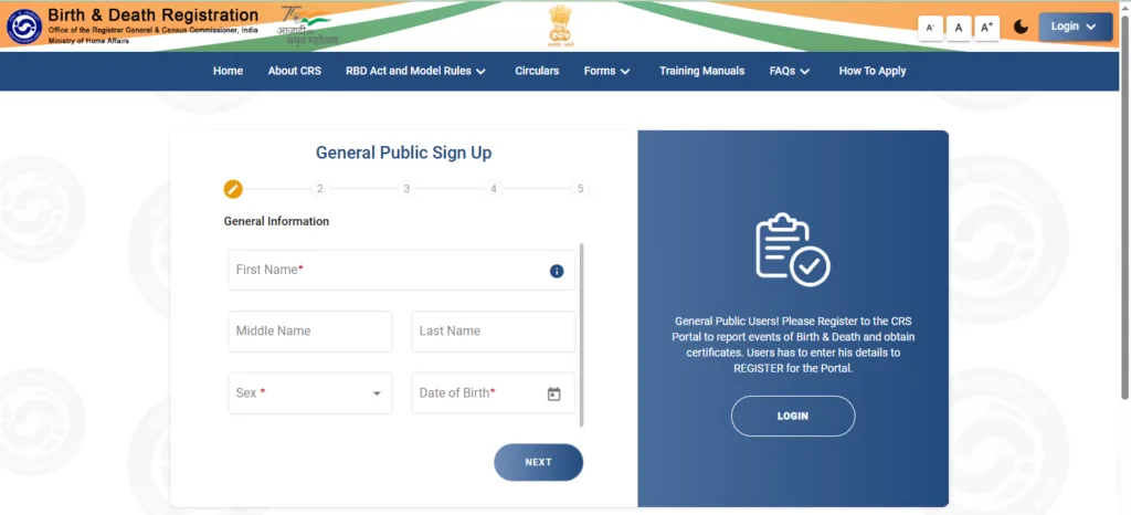 General Public Sign Up On The CRS Portal