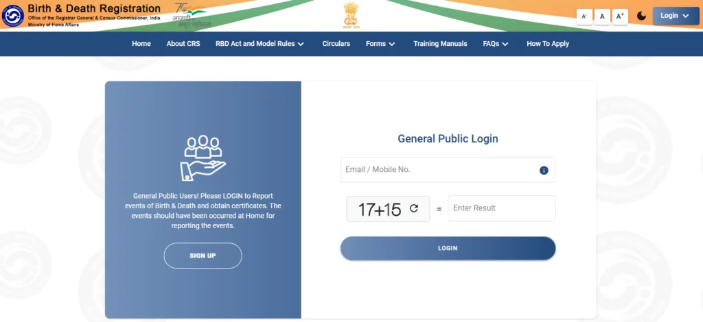 Register as General Public on the CRS Portal
